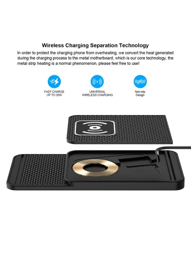 15W Desktop Non-Slip Silicone Car Wireless Charger with Shockproof Charging Pad &amp; 1m Cable D1 - Type C Plug
