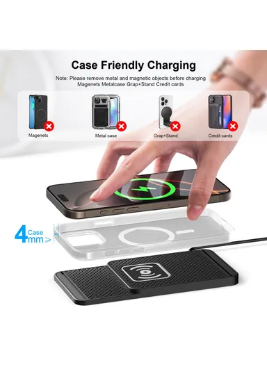 15W Desktop Non-Slip Silicone Car Wireless Charger with Shockproof Charging Pad &amp; 1m Cable D1 - Type C Plug