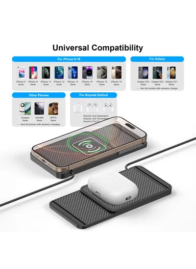 15W Desktop Non-Slip Silicone Car Wireless Charger with Shockproof Charging Pad &amp; 1m Cable D1 - Type C Plug