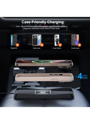 15W Non-Slip Desktop Car Charging Pad Wireless Charger with 1m Cable D13 - Type C Plug