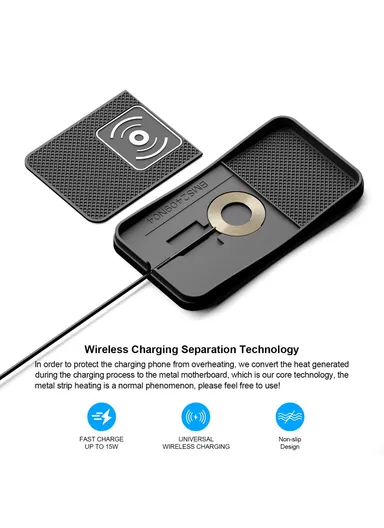 15W Non-Slip Desktop Car Charging Pad Wireless Charger with 1m Cable D13 - USB Plug