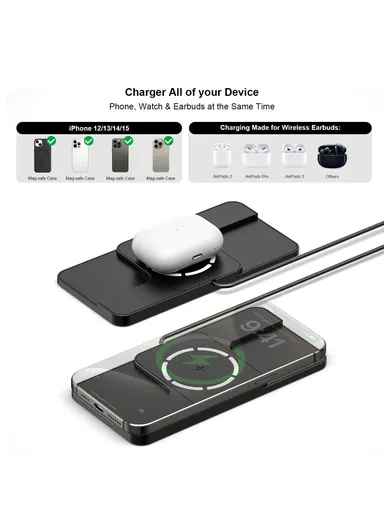 15W iPhone 12 - 16 Car Magnetic Wireless Charger with Anti-Slip Charging Pad &amp; 1m Cable D11MAG - Type C Plug