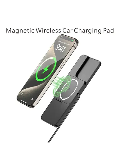 15W iPhone 12 - 16 Car Magnetic Wireless Charger with Anti-Slip Charging Pad &amp; 1m Cable D11MAG - USB Plug