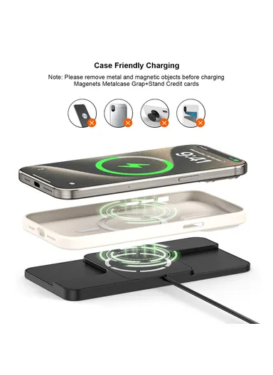 15W iPhone 12 - 16 Car Magnetic Wireless Charger with Anti-Slip Charging Pad &amp; 1m Cable D11MAG - USB Plug