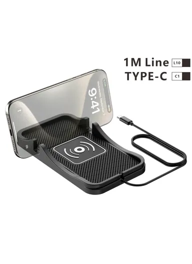 15W Car Wireless Charger Non Slip Desktop Charging Pad with 1m Cable D7 - Type C Plug