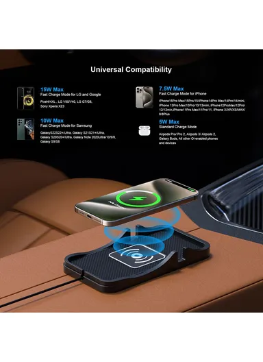 15W Car Wireless Charger Non Slip Desktop Charging Pad with 1m Cable D7 - Type C Plug