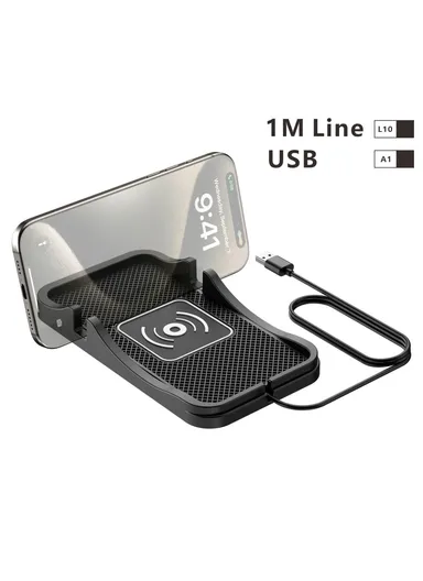15W Car Wireless Charger Non Slip Desktop Charging Pad with 1m Cable D7 - USB Plug