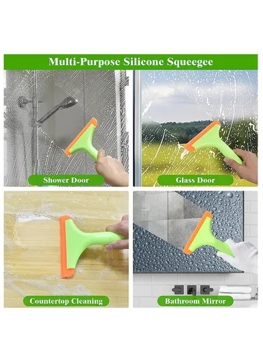 Long Handle Rubber Blade Squeegee, Water Wiper Shower Squeegee for Car Windshield Window - Green