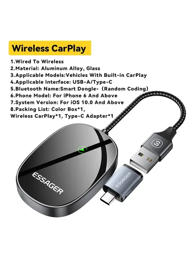 Aluminum Alloy &amp; Glass WiFi 5G Module Wireless CarPlay Dongle Adapter BY960