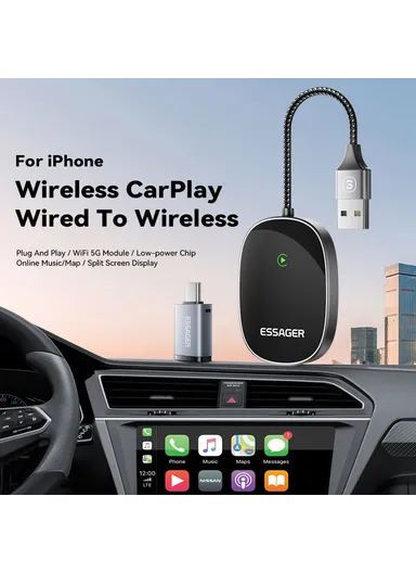Aluminum Alloy &amp; Glass WiFi 5G Module Wireless CarPlay Dongle Adapter BY960