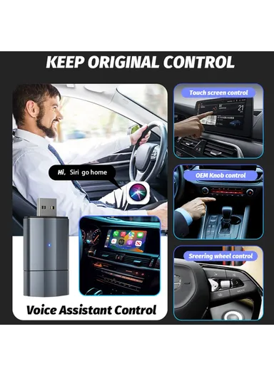 Wired to Wireless CarPlay Android Auto Upgrade Adapter USB &amp; TYPE-C Dual Interface PL2
