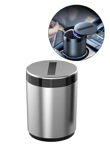 Infrared Sensor Smart Auto Open / Close Aluminum Alloy Car Ashtray with Built-In LED Light - Silver