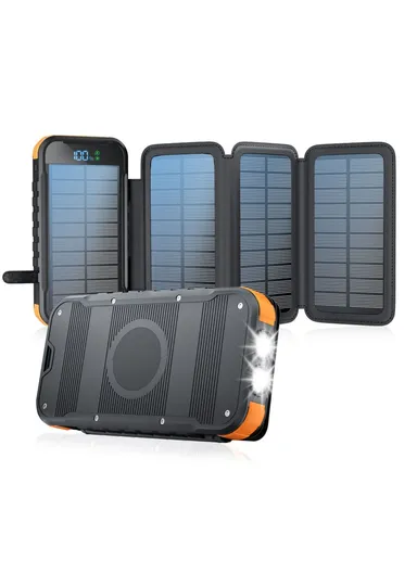Fast Charging Power Bank Digital Display Foldable Solar Charger Outdoor Portable Battery XN-830S - Black / Orange