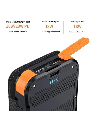 Fast Charging Power Bank Digital Display Foldable Solar Charger Outdoor Portable Battery XN-830S - Black / Orange