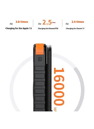 Fast Charging Power Bank Digital Display Foldable Solar Charger Outdoor Portable Battery XN-830S - Black / Orange