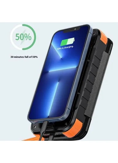 Fast Charging Power Bank Digital Display Foldable Solar Charger Outdoor Portable Battery XN-830S - Black / Orange