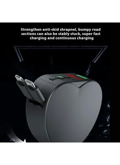 3 in 1 Super Fast Car Charger MP3 Player with Bluetooth, Voltage Monitor, Hands-Free Call, FM &amp; Type-C + Lightning Retractable Cables Y2