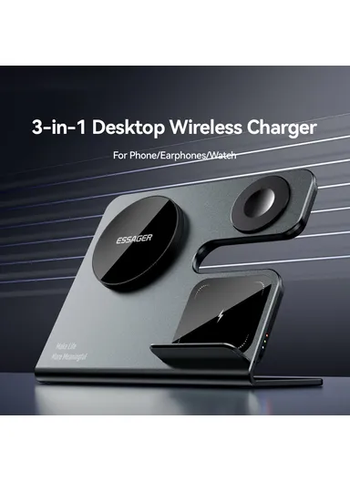 3-in-1 15W Magnetic Wireless Charger Desktop Charging Station for Phone, Earphone, Smart Watch