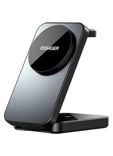 15W Desktop 3-in-1 Magnetic Wireless Charger for Phone, Earphone, Smart Watch Foldable Charging Station