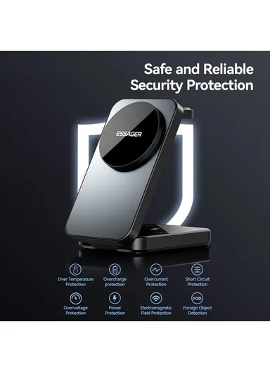 15W Desktop 3-in-1 Magnetic Wireless Charger for Phone, Earphone, Smart Watch Foldable Charging Station