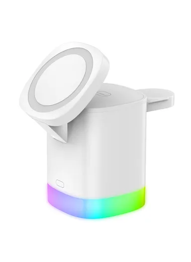 3-in-1 Foldable Wireless Charger Magnetic Charging Station for iPhone, AirPods &amp; Apple Watch T15 - White