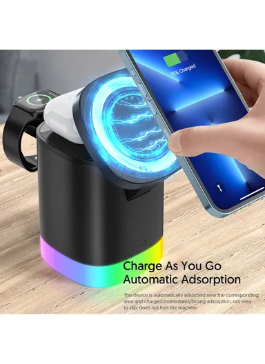 3-in-1 Foldable Wireless Charger Magnetic Charging Station for iPhone, AirPods &amp; Apple Watch T15 - White