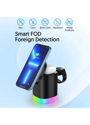 3-in-1 Foldable Wireless Charger Magnetic Charging Station for iPhone, AirPods &amp; Apple Watch T15 - White