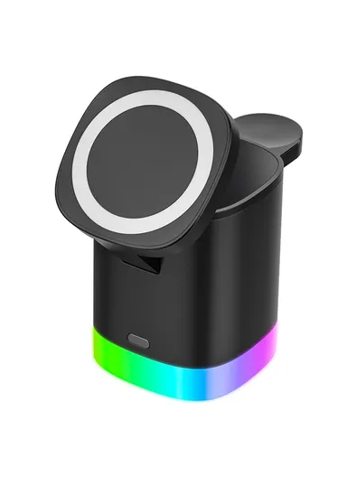 3-in-1 Foldable Wireless Charger Magnetic Charging Station for iPhone, AirPods &amp; Apple Watch T15 - Black