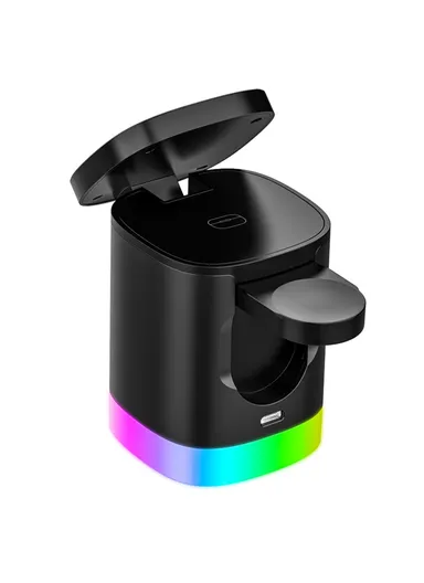 3-in-1 Foldable Wireless Charger Magnetic Charging Station for iPhone, AirPods &amp; Apple Watch T15 - Black