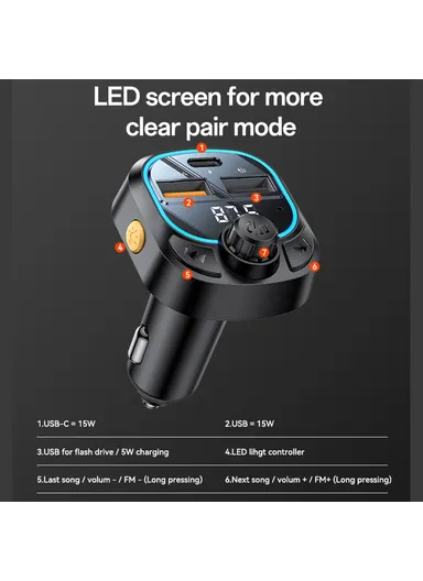 Car Charger MP3 Player with Bluetooth 5.3, FM Transmission &amp; Hands Free Calling Y70