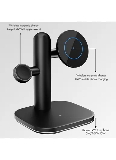 Compatible with MagSafe 15W Wireless Charger Stand with Light for Apple Watch, AirPods iPhone W98 - White