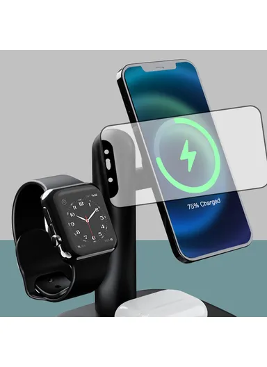 Compatible with MagSafe 15W Wireless Charger Stand with Light for Apple Watch, AirPods iPhone W98 - Black
