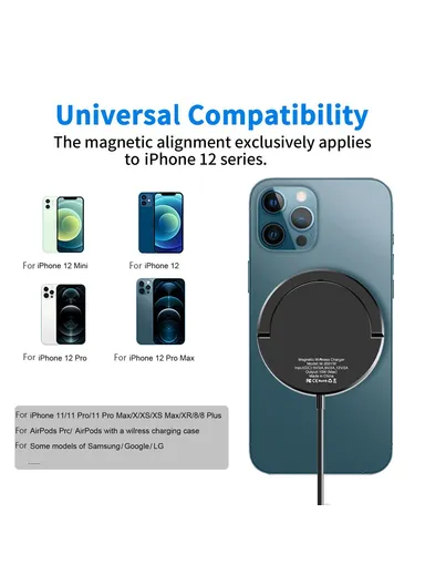 15W 360° Rotary Desktop Magnetic Wireless Charger Compatible with MagSafe iPhone Charging Pad M-2001W