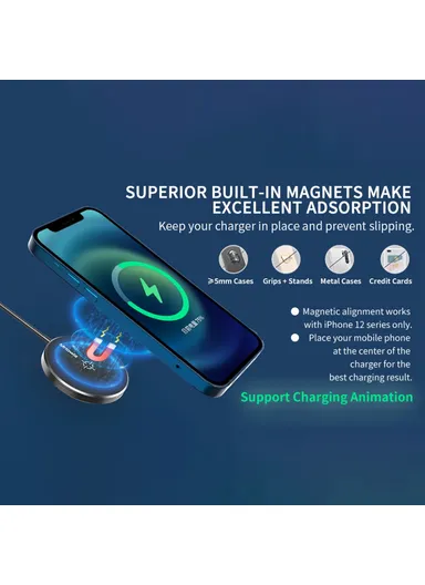 15W 360° Rotary Desktop Magnetic Wireless Charger Compatible with MagSafe iPhone Charging Pad M-2001W