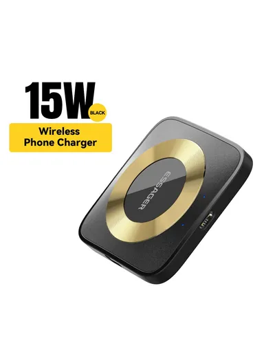 15W Portable Charging Pad Mini Size Magnetic Wireless Charger for Apple Watch iPhone AirPods - Black