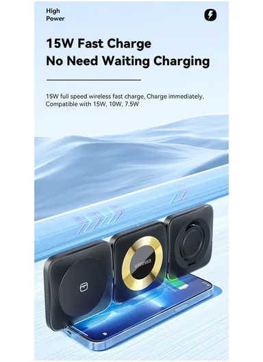 15W Portable Charging Pad Mini Size Magnetic Wireless Charger for Apple Watch iPhone AirPods - Black