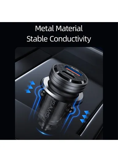 45W Car Charger Aluminum Alloy Transparent USB-A+USB-C Mini Car Charger with Light US-CC175 C35 - Black