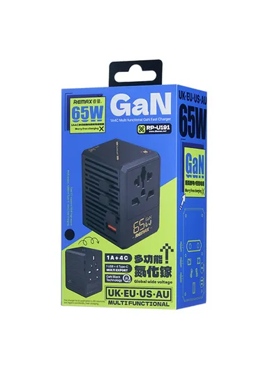 65W GaN Fast Charger 1A+4C Multi Port Adapter For Multiple Devices RP-U191