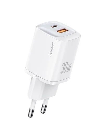 30W GaN Charger Type-C + USB-A Compact Quick Charge Wall Adapter, EU Plug CC254 - White