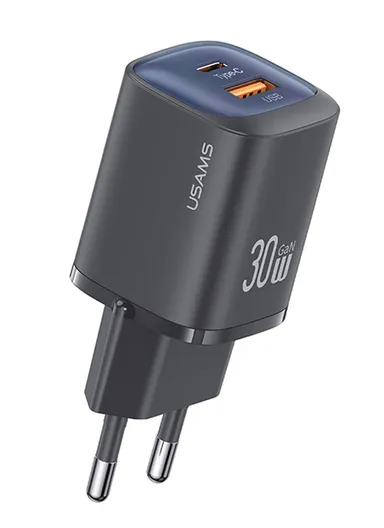 30W GaN Charger Type-C + USB-A Compact Quick Charge Wall Adapter, EU Plug CC254 - Black