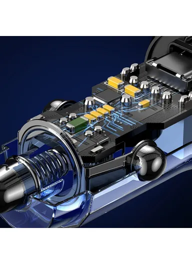 PD 30W Fast Charger Transparent USB-A + Type-C Mini Car Charger with Blue Backlight US-CC164 C32 - Black