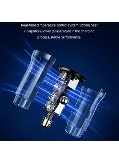PD 30W Fast Charger Transparent USB-A + Type-C Mini Car Charger with Blue Backlight US-CC164 C32 - Black
