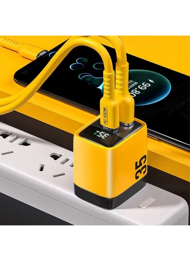 35W GaN Charger Dual Port Fast Wall Charger Digital Display Adapter, EU Plug WP-U25 - White