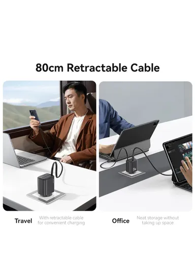 20W GaN Charger PD3.0+QC3.0 Fast Charging Adapter with Retractable Type-C Cable, EU Plug CC233 - White