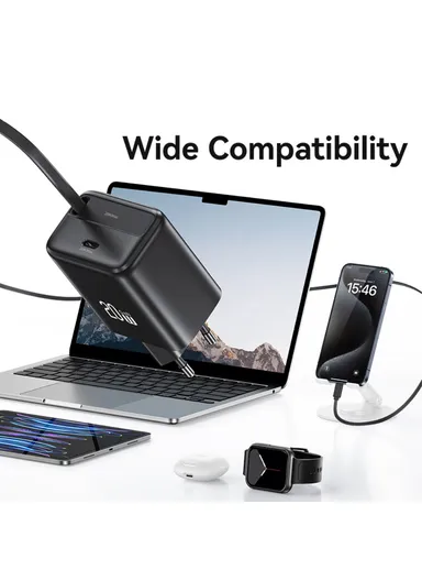 20W GaN Charger PD3.0+QC3.0 Fast Charging Adapter with Retractable Type-C Cable, EU Plug CC233 - Black