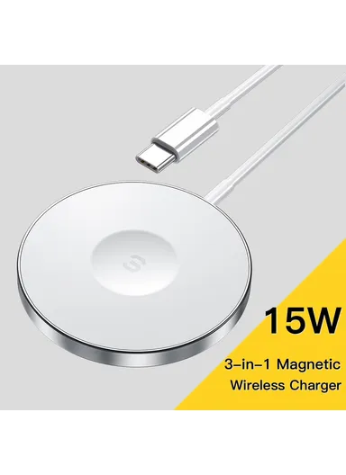 3-in-1 15W Magnetic Wireless Charger for iPhone 12 / 13 / 14, AirPods, iWatch Slim Charging Pad