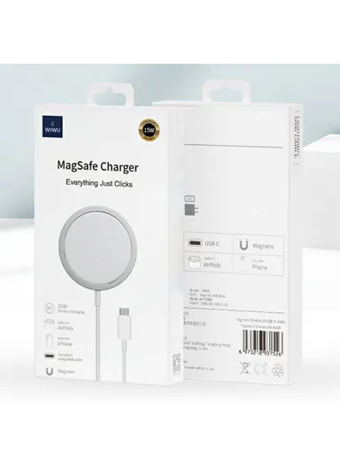 Magnetic Wireless Charger Round Phone Charging Pad with Type-C Cable W009 