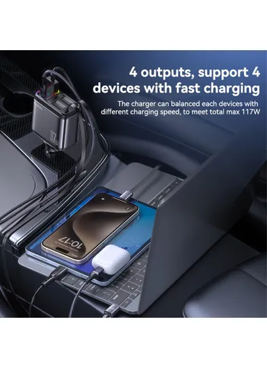 117W Fast Charging USB-A + Type-C Dual Port Car Charger with Retractable Cables Y63