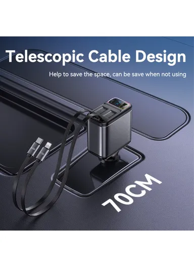 117W Fast Charging USB-A + Type-C Dual Port Car Charger with Retractable Cables Y63