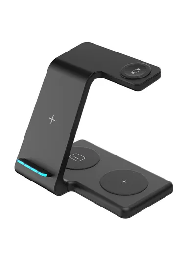 4-in-1 Wireless Charger Desk Dock for Phone, Earphones &amp; Smart Watch T5 - Black